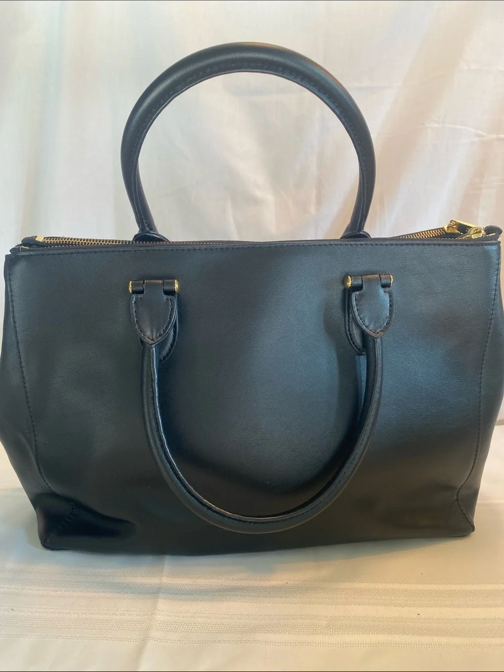 Lauren Ralph Lauren Newbury Black Double Zip Satchel Handbag with Top Handles